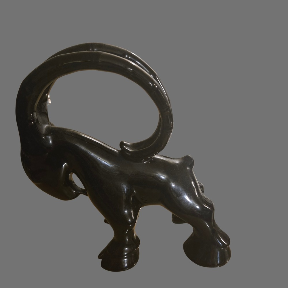 Vtg Royal Haeger Mid Century Modern Black Gloss Ceramic Ibex Ram bookend MCM set - Picture 7 of 11